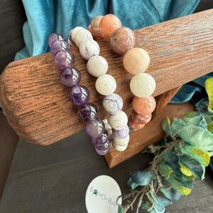 Trio of Natural Stone Bracelets – Amethyst, Tiffany Jasper & Jasper